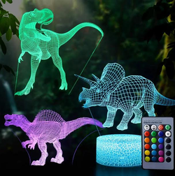 3D Dinosaur Night Light - 3D Illusion Lamp Three Pattern and 7 Color Change Decor Lamp