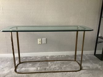 Mid Century Modern Brass & Glass Console Table - 50x20 Inches
