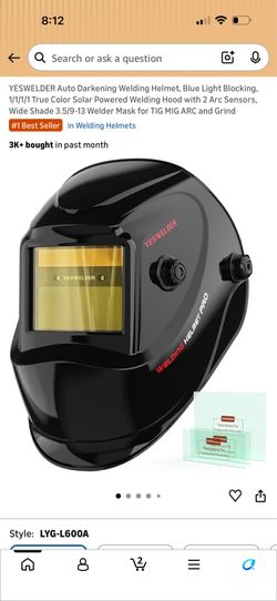 YESWELDER Auto Darkening Welding Helmet, Blue Light Blocking, 1/1/1/1 True Color Solar Powered Welding Hood with 2 Arc Sensors, Wide Shade 3.5/9-13 We