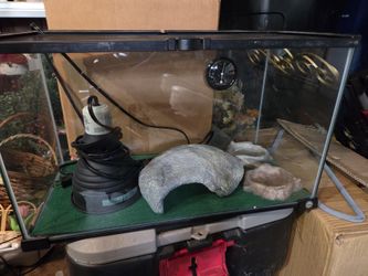 Reptile Tank With Floor Heater Top Heater  Stat And  Cave. Water Bowl Food Bowl