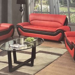 Brand New Modern Style Red Leather Three Piece Couch Set 
