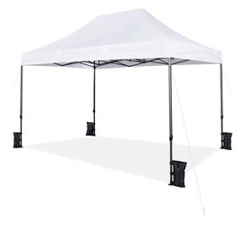 Heavy Duty Pop Up Canopy Tent, 10x15 Commercial Instant Shelter Tent, Outdoor Adjustable Canopy with Wheeled Bag, 4 Sandbags & 8 Stakes, White