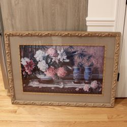 Vintage Wood framed Ornate Flower Print 