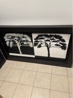 Double Tree Black/White Canvas Wall Painting