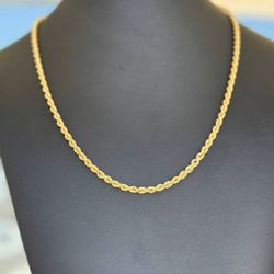 14k solid yellow gold rope 20” chain necklace  3.55mm