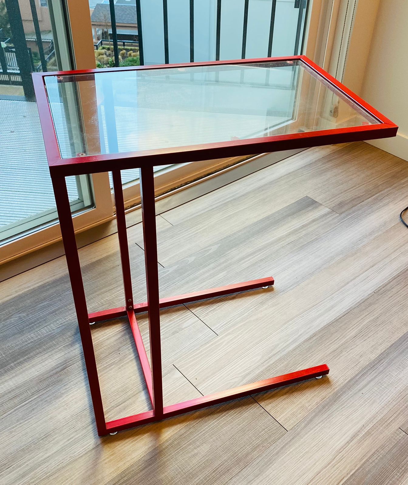Laptop Stand Red, IKEA VITTSJOE Model. Made Of Metal And Tempered Glass