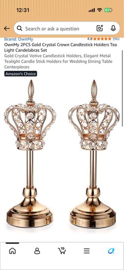 OwnMy Gold Crystal Crown Candlestick Holders Set of 2