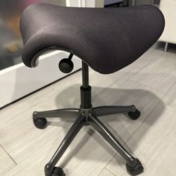 Humanscale Freedom Saddle Seat Stool - Black Gray Fabric Seat and adjustable Base by Niels Diffrient