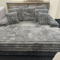 Grey Chaise Lounge - Oversized Corduroy Chaise With Pillows