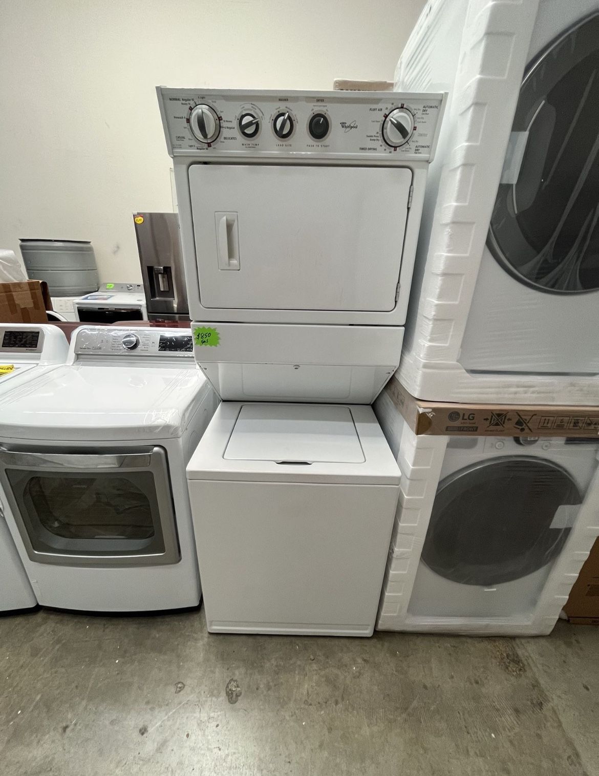 WHIRLPOOL STACKABLE 27” TOP LOAD WASHER WITH AGITATOR AND GAS DRYER