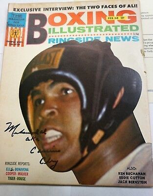 Muhammand Ali aka Cassius Clay signed Boxing Illustrated Magazine with COA. Very clean , nice. 1968. Have some discoloring due to age.Some small rips.