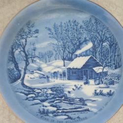 Vintage Blue White Plate  Currier & Ives