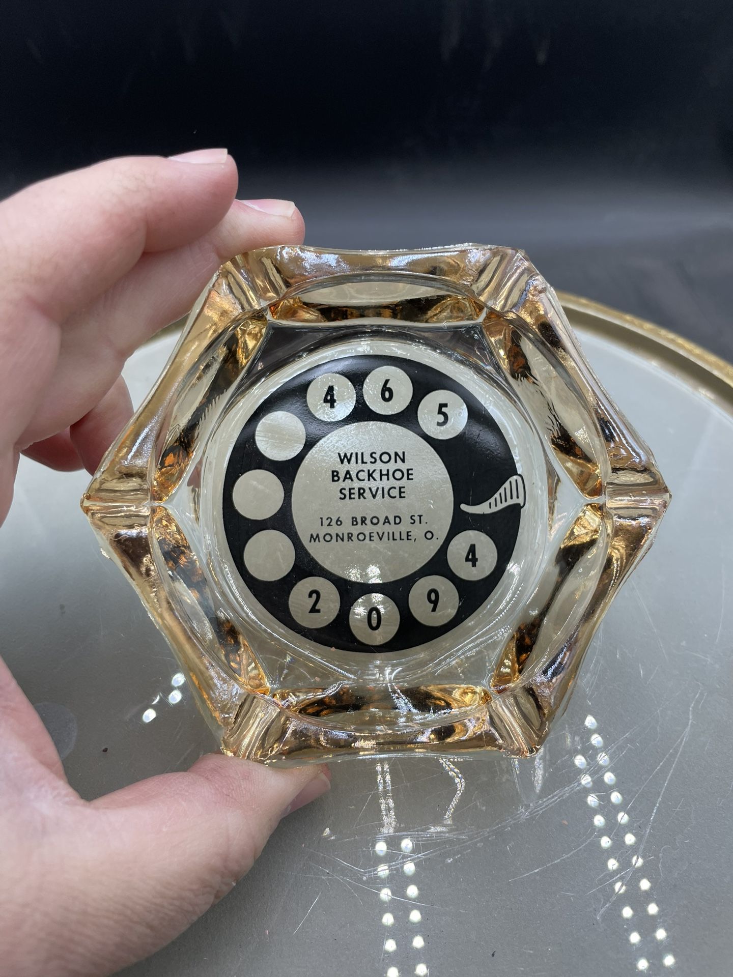 Vintage Wilson Backhoe Service Monroeville, Ohio 4.5” Advertising Glass Ashtray