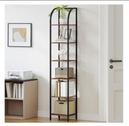 Bookshelf Narrow Bookcase, Tall Storage Rack with Steel Frame, Display Standing Shelf Unit, Skinny Book Shelf for Study Living Room Home Office, Indus