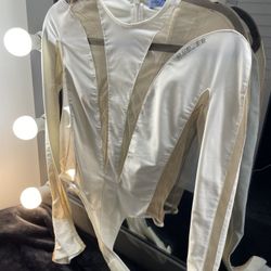 Mugler Cream and Tan Sheer Detail Top