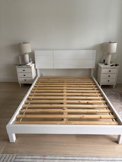 Queen white wood bed frame