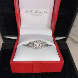 Three Stone Halo Engagement Ring 3/4ct ,14k Size 7 
