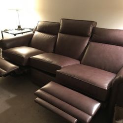 Like New Ethan Allen Leather Couch With Dual Incliners