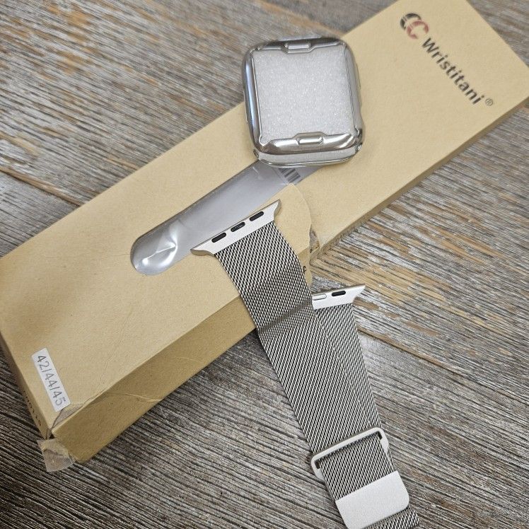 NIB WRISTITANI Apple Watch Band 42/44/45 Silver Tone Metal Strap