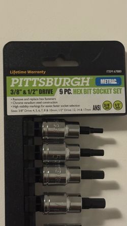 Pittsburgh 8pc Hex Bit Socket Set 3/8” & 1/2” Drive (see description)