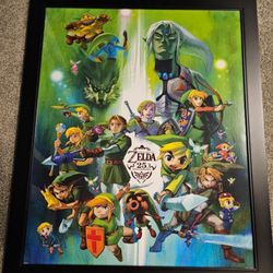 Framed Game And Marvel Art - Avengers Zelda Mario