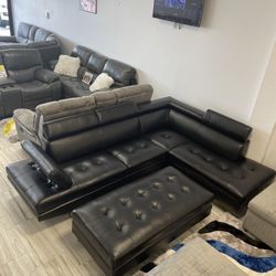 Ibiza Black Leather Sectional Ottoman Only $699. Easy Finance Option. Same Day Delivery
