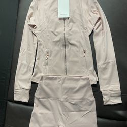 pink lululemon define jacket & shorts
