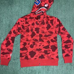 Bape Color Camo Shark Full Zip Hoodie Red