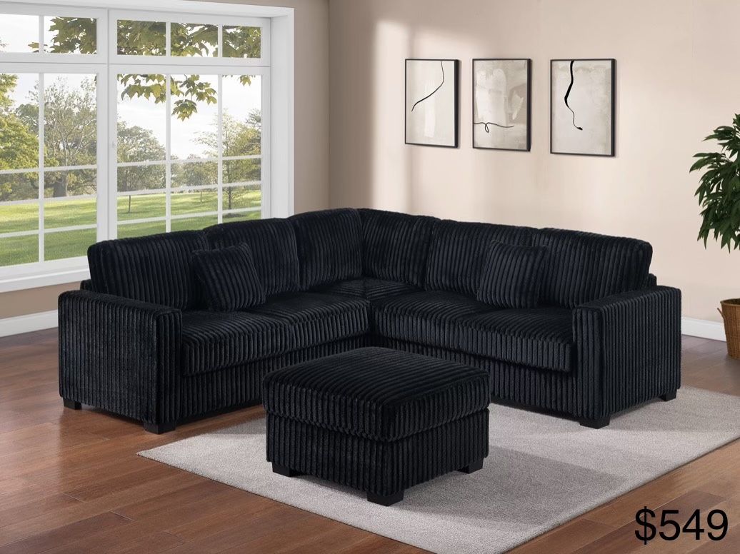 Corduroy Sectional Sofa With Ottoman