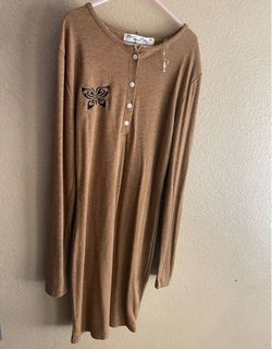Light Brown Long Sleeve Bodycon Butterfly Design Dress Size Medium
