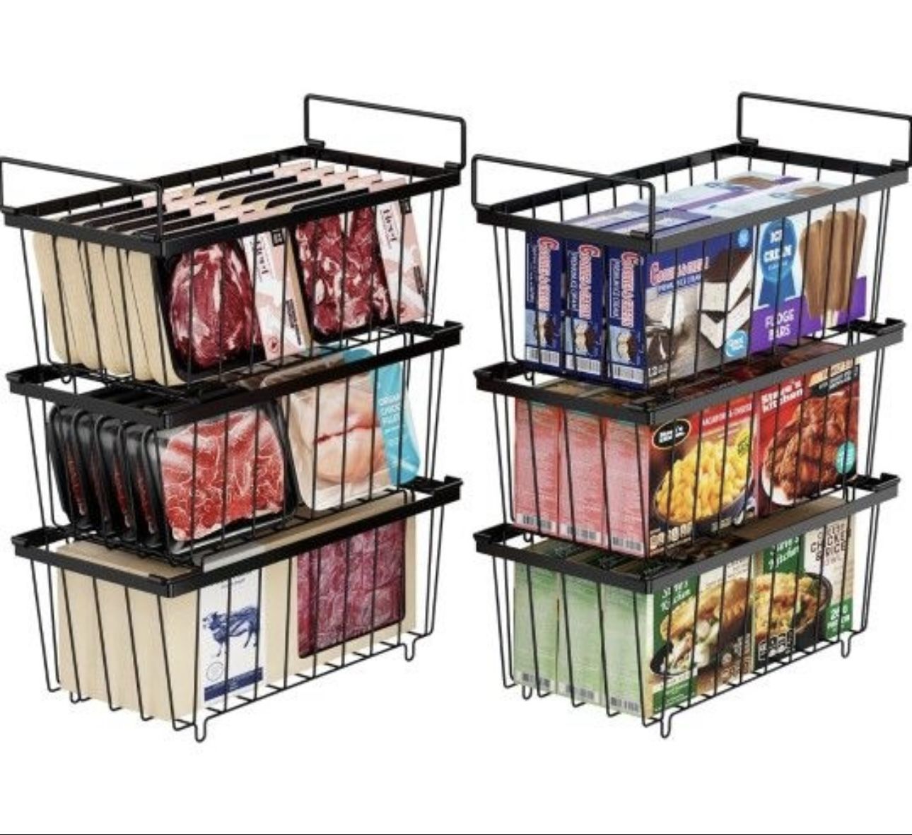 Freezer Storage Bins - 8 Pack Small Stackable Deep Freezer Organizer Bins, Sort Frozen Food, Freezer Basket with Handles Easy to Get Food from Bottom
