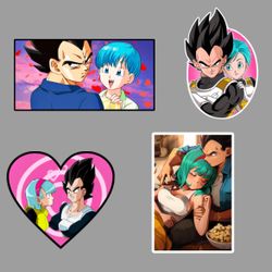 4pc Vegeta And Bulma Sticker Bundle Dbz Dragon Ball Z Waifu Cute Anime 