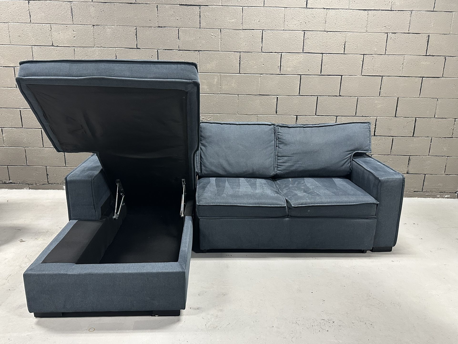 Blue Sectional Couch Sofa Sleeper Pullout Bed L Shape Chaise Storage
