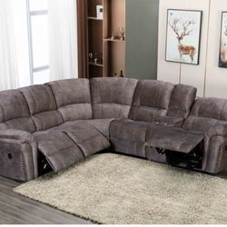 Brown Or Gray Velvet Modular Sectional Sofás Power USB Recliners