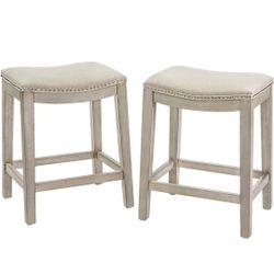 Set of 4 Bar Stools Beige 24" Saddle Backless Premium Padded Indoor/Outdoor Nailhead Cushion Kitchen Counter Chairs Pub Seat Foot Rest

Brand New 