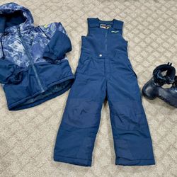 Toddler Boys Snow Suit (5T) and Snow Boots (9/10)