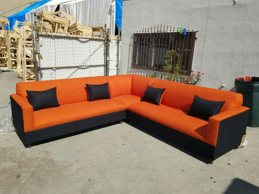 NEW 9X9FT CASSANDRA ORANGE FABRIC COMBO SECTIONAL COUCHES