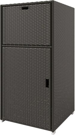 K529 $80  Outdoor Rattan Pool Storage Cabinet with Towel Rack  Handwoven with waterproof PE plastic rattan for vibrant tropical style that resists UV 