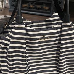 Kate Spade Stevie Luxury Large Black & White Striped Nylon Diaper Bag