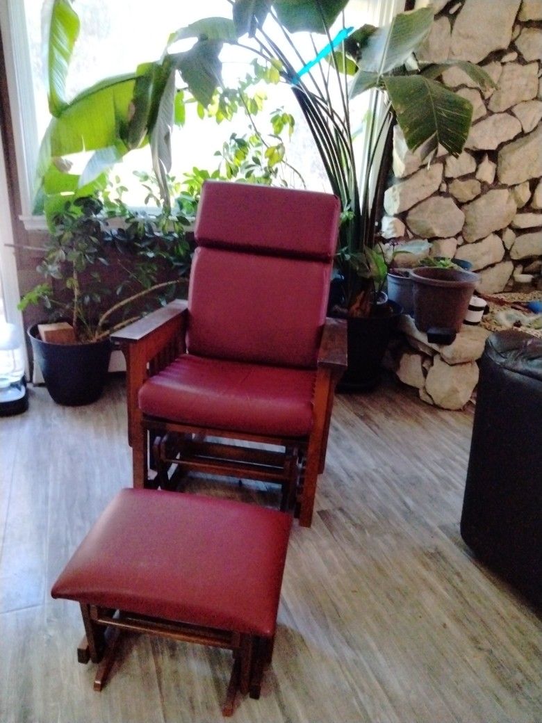 Dark Oak Rocking Chair And Foot Stool