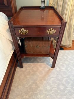 Mahogany Chippendale Style Nightstands with Brass Hardware
