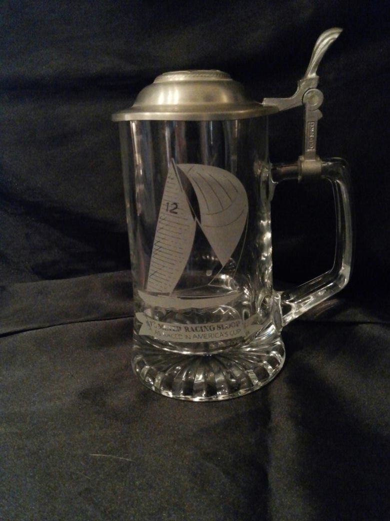 Etched Glass & Pewter Beer Stein