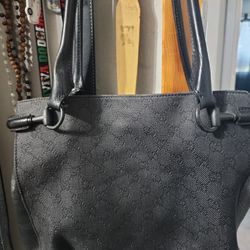 GUCCI Shoulder Bag, Denim, Leather, Black