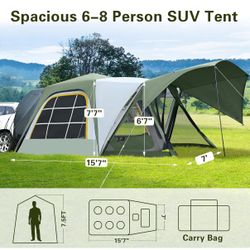 Camping Tent, 2in1 6-Person Huge Tailgate Tent with Porch, 10' x 10' Tent Attachment to SUV Car