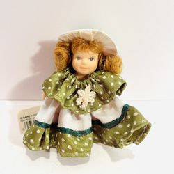 GANZ Mini Porcelain Doll Green Dress & Hat  with Tag! 3” H