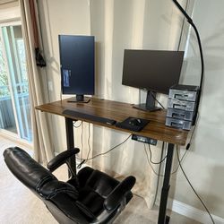 Office Desk, Monitor, Lamp, Printer