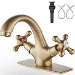Aolemi Bathroom Sink Faucet Single Hole Cold and Hot Double Handle Cross Knobs Vanity Vessel Sink Basin Mixer Tap with Deck Cover Plate with Pop Up Dr