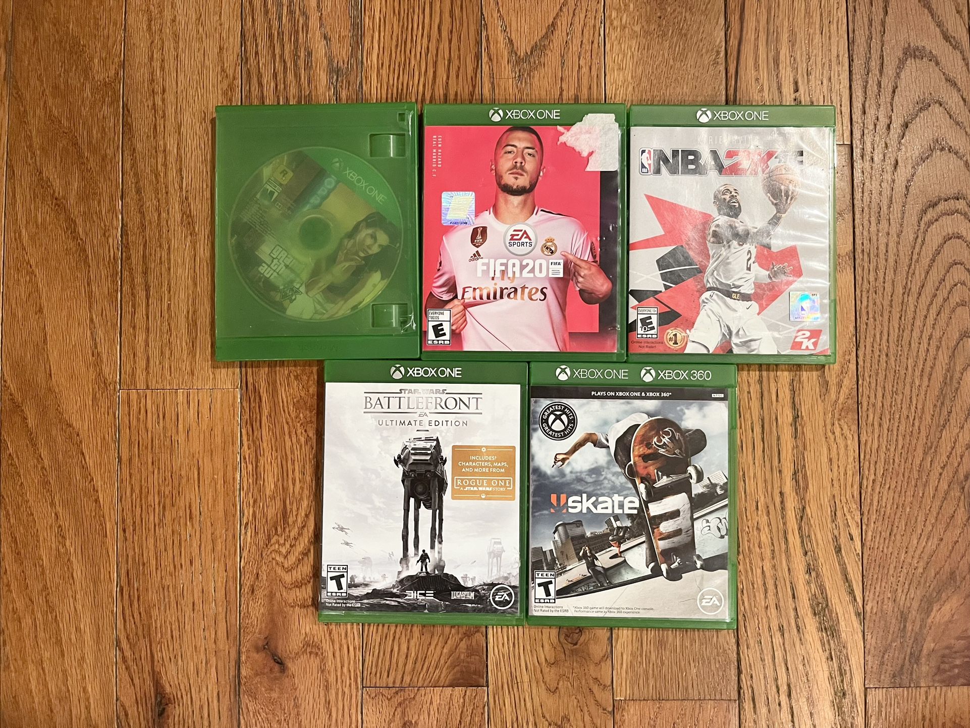 5 Xbox One Video Game Lot Bundle Incomplete Untested Skate Star Wars GTA FIFA