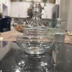Vintage Glass Apothecary Jar, Small Lidded Clear Jar