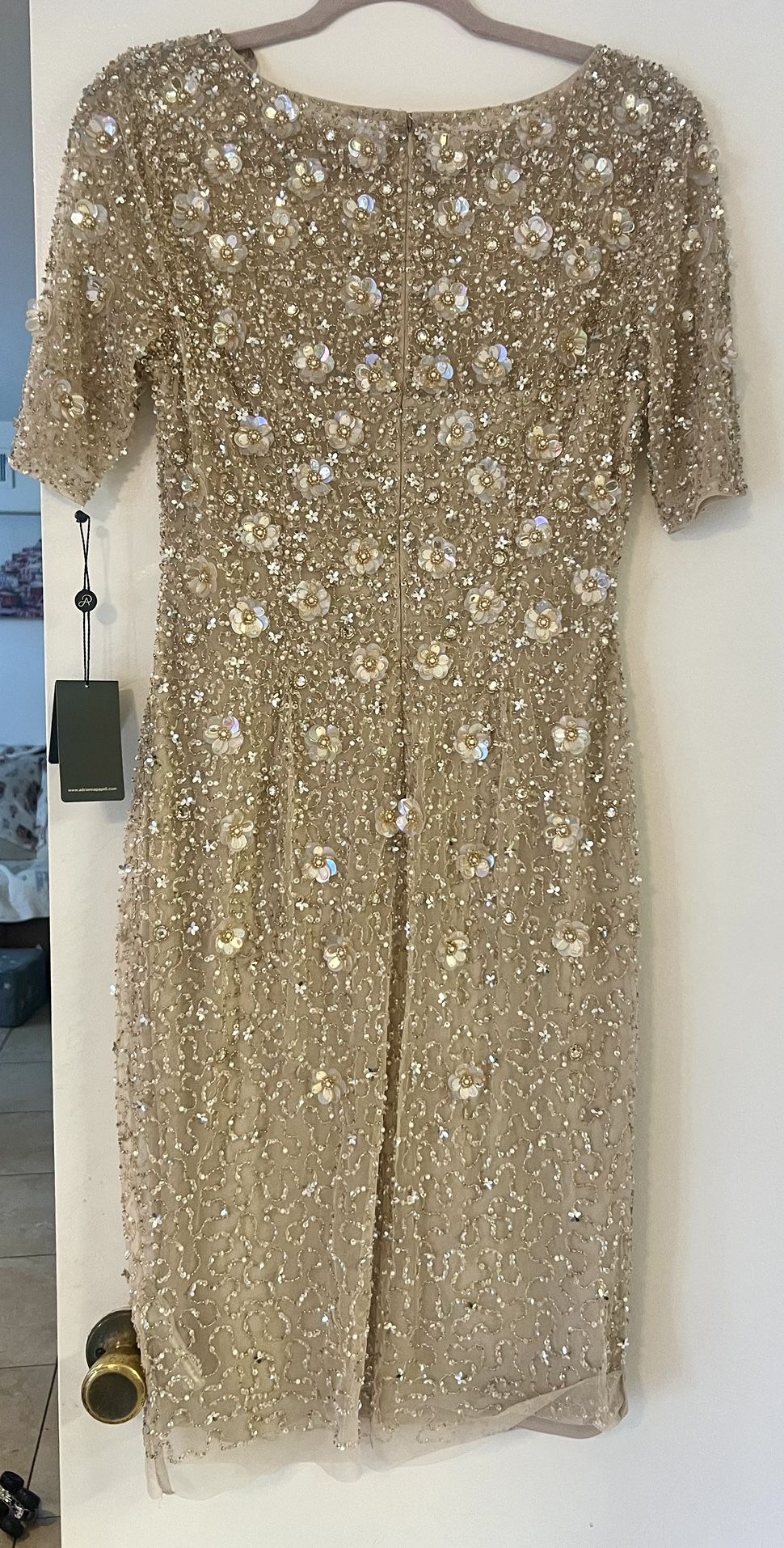 ADRIANNA PAPELL 3D Beading Gold Dress